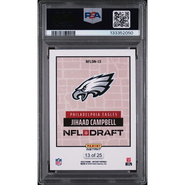 Graded 2025 Panini Instant Jihaad Campbell #NFLDN13 /25 Draft Night Beige Rookie RC Football Card PSA 10 Gem Mint | PSA 10 Gem Mint Graded Rookie Card | vintageantiquesgifts.com