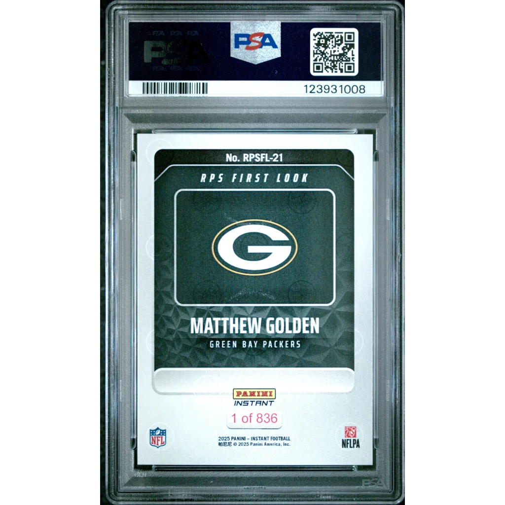 Graded 2025 Panini Instant Matthew Golden #RPSFL21 RPS First Look Rookie RC Football Card PSA 10 Gem Mint | PSA 10 Gem Mint Graded Rookie Card | vintageantiquesgifts.com