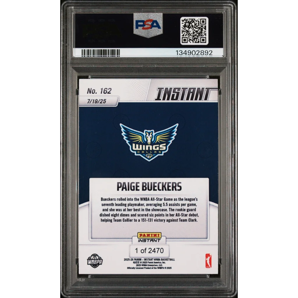 Graded 2025 Panini Instant Paige Bueckers #162 RC PSA 10 Gem Mint card