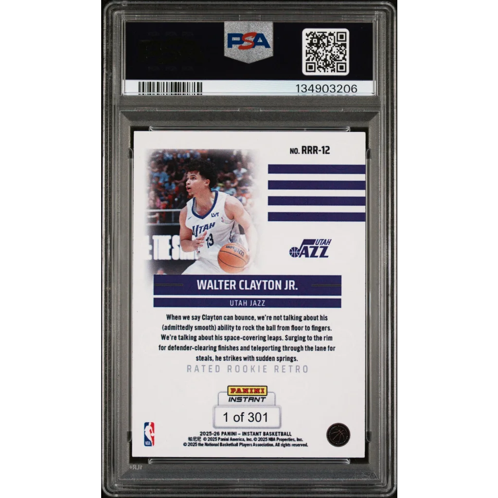 Graded 2025 Panini Instant Walter Clayton Jr. #RRR12 Rated Rookie Retro Rookie RC Basketball Card PSA 10 Gem Mint | PSA 10 Gem Mint Graded Rookie Card | vintageantiquesgifts.com