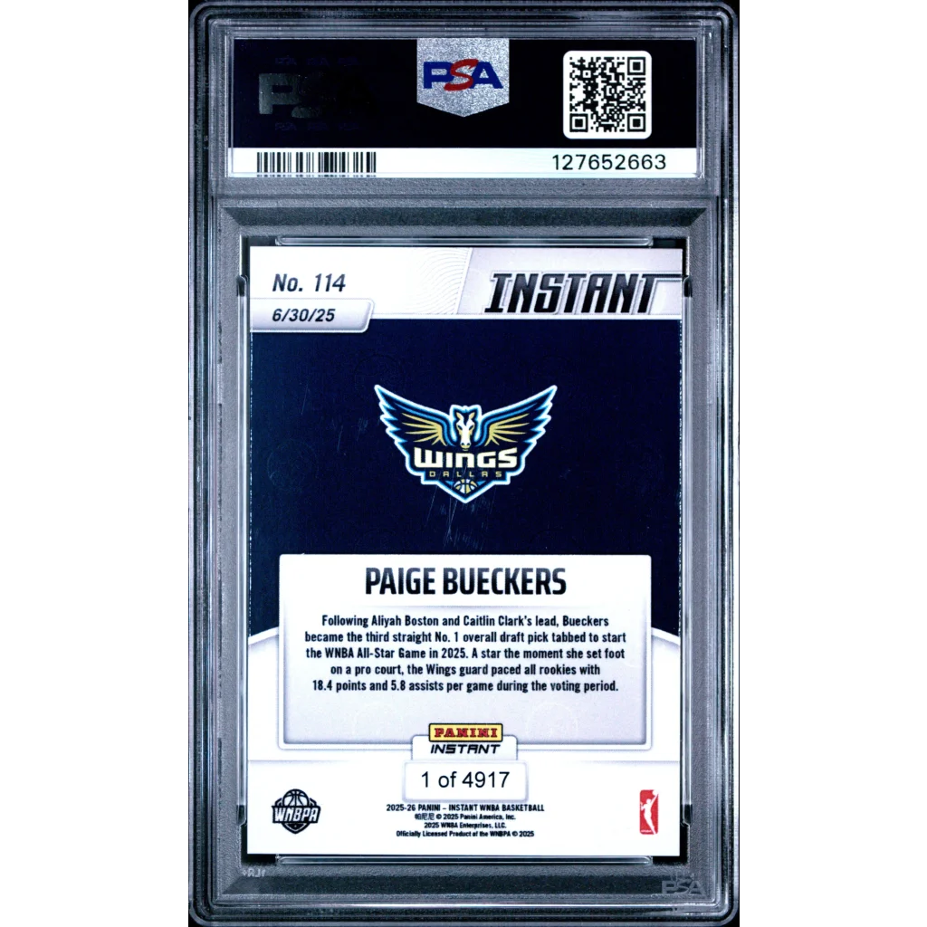Graded 2025 Panini Instant WNBA Paige Bueckers #114 Rookie RC Basketball Card PSA 10 Gem Mint | PSA 10 Gem Mint Graded Rookie Card | vintageantiquesgifts.com