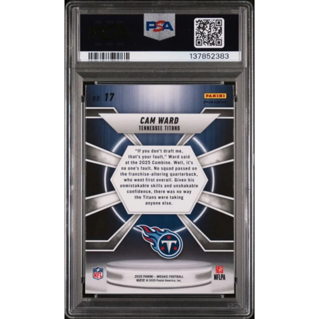 Graded 2025 Panini Mosaic Cam Ward #17 Silver Rookie RC PSA 10 card