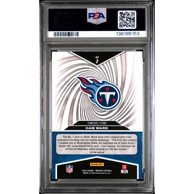Graded 2025 Panini Mosaic Cam Ward 2 Storm Mosaic Rookie RC Football Card PSA 10 Gem Mint | PSA 10 Gem Mint Graded Rookie Card | vintageantiquesgifts.com