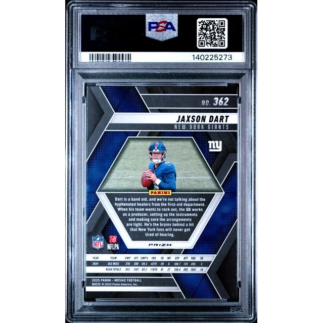 Graded PSA 10 2025 Panini Mosaic Jaxson Dart #362 Red White Stripe Rookie RC