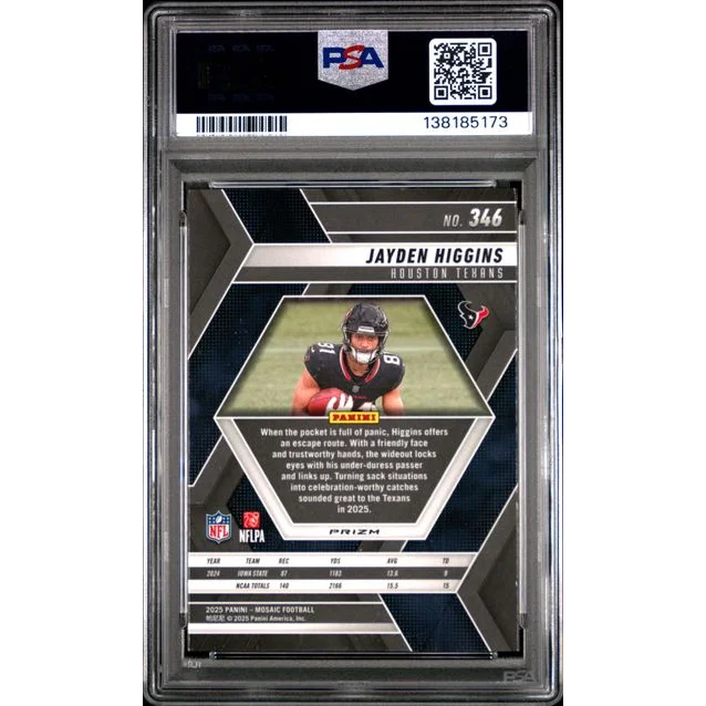 Graded 2025 Panini Mosaic Jayden Higgins 346 Mosaic Rookie RC Football Card PSA 10 Gem Mint | PSA 10 Gem Mint Graded Rookie Card | vintageantiquesgifts.com