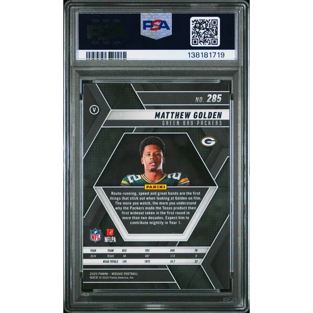Graded 2025 Panini Mosaic Matthew Golden Rookie PSA 10 Packers Card