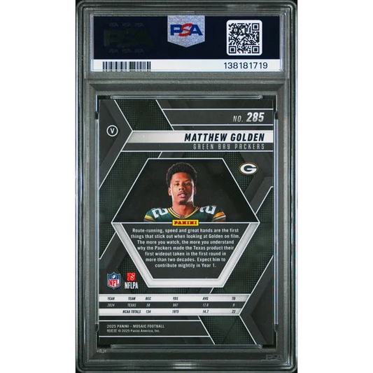 Graded 2025 Panini Mosaic Matthew Golden Rookie PSA 10 Packers Card
