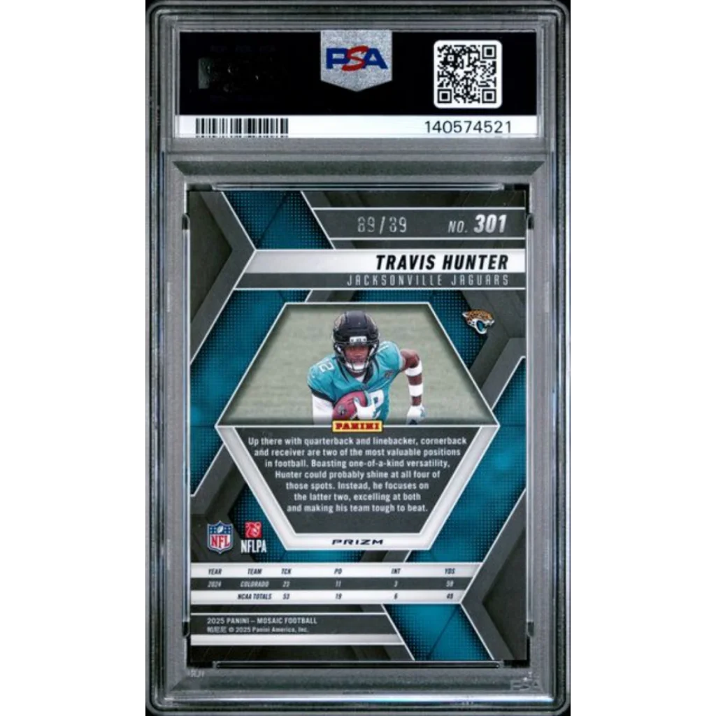 Graded 2025 Panini Mosaic Travis Hunter 301 Fusion Red and Yellow Choice 89 Rookie RC Football Card PSA 10 Gem Mint | PSA 10 Gem Mint Graded Rookie Card | vintageantiquesgifts.com