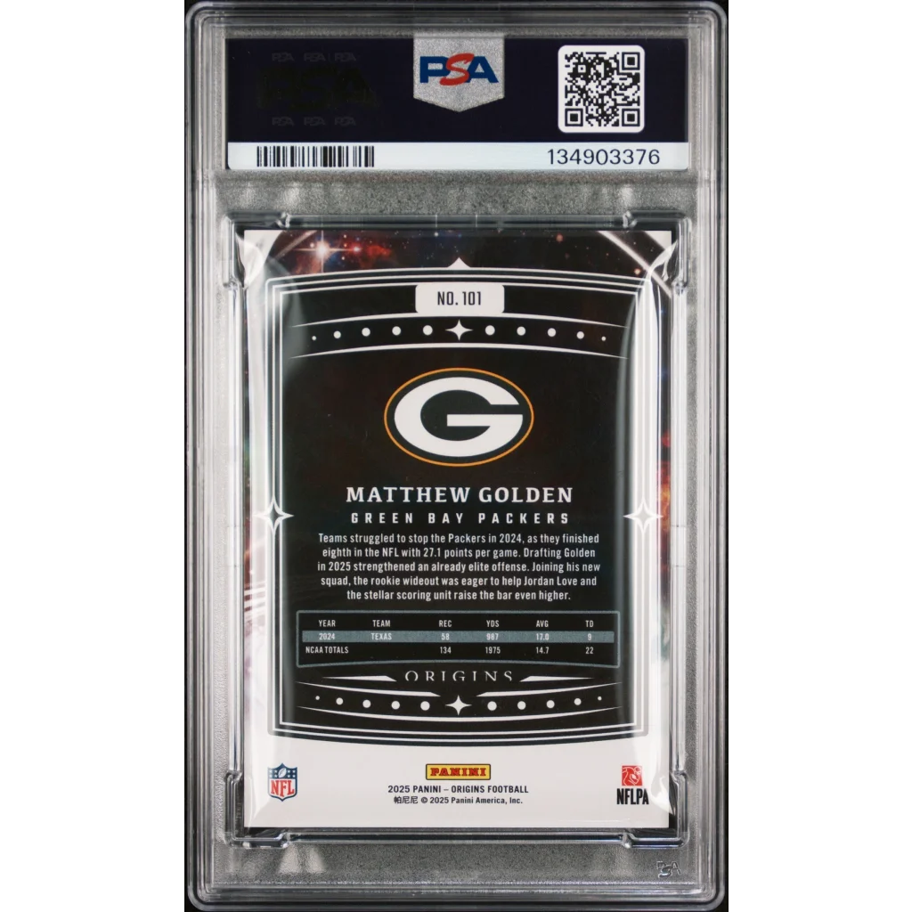 Graded 2025 Panini Origins Matthew Golden #101 Rookie RC Football Card PSA 8 NM-MT | PSA 8 NM-MT Graded Rookie Card | vintageantiquesgifts.com
