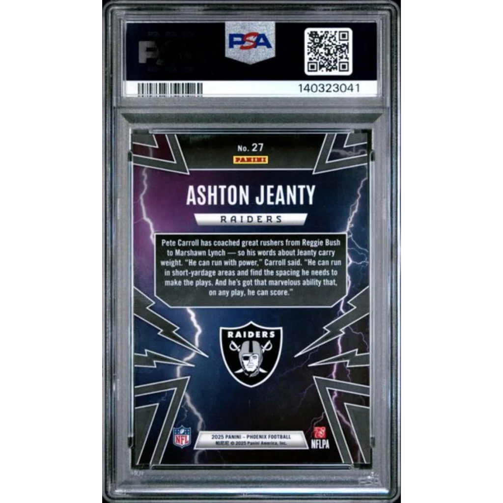 Graded PSA 10 2025 Panini Phoenix Ashton Jeanty #27 Thunderbirds RC Raiders card