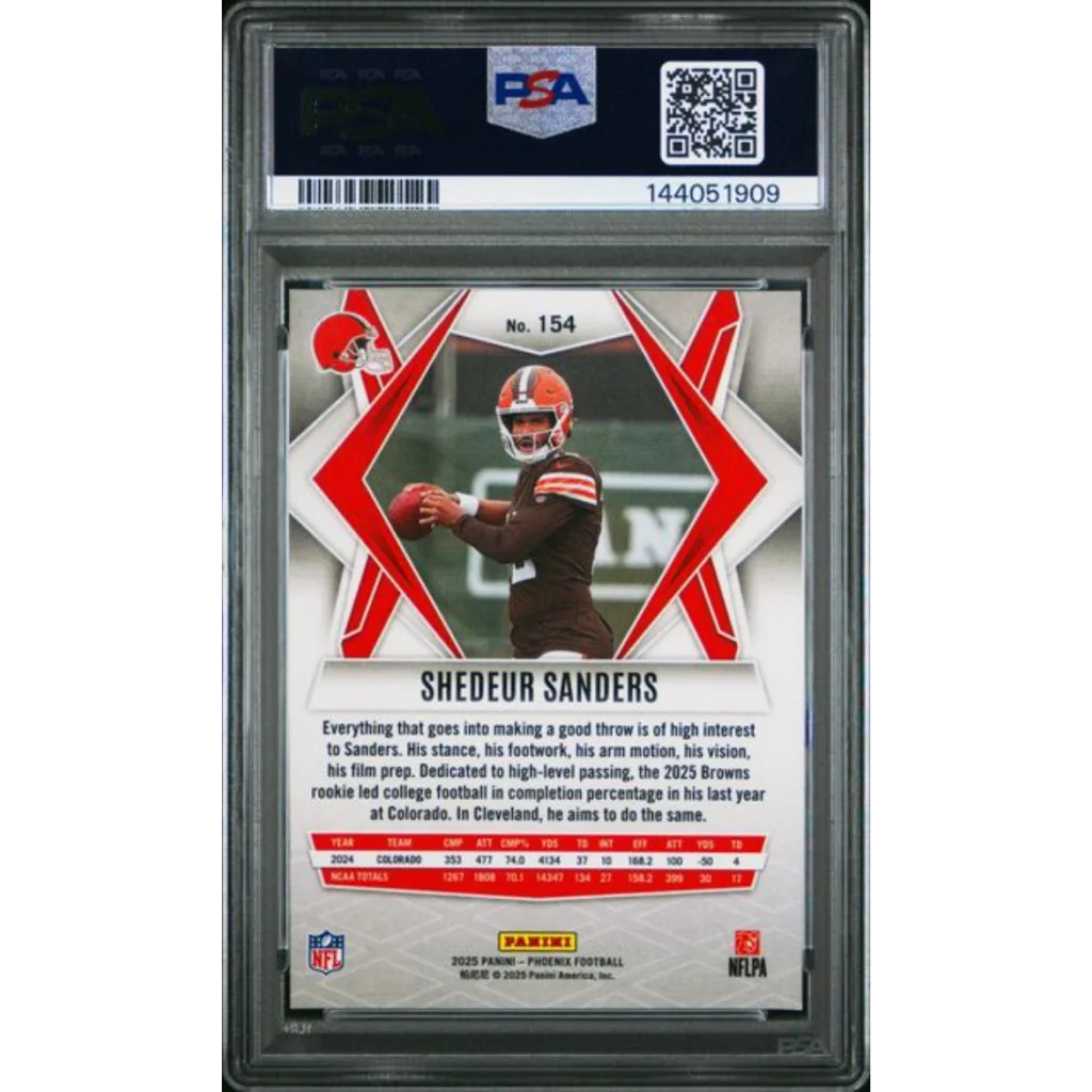 Graded 2025 Panini Phoenix Shedeur Sanders 154 Silver Pyramids Rookie RC Football Card PSA 10 Gem Mint | PSA 10 Gem Mint Graded Rookie Card | vintageantiquesgifts.com