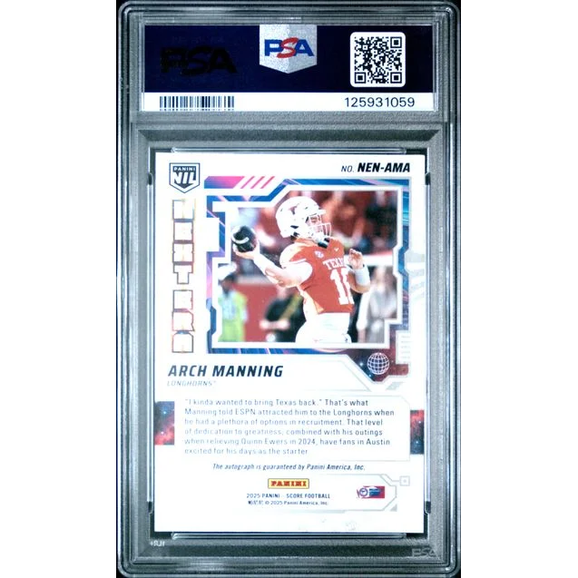 Graded 2025 Panini Score Arch Manning #NEN-AMA Next Era Auto Texas Longhorns Rookie RC Football Card PSA 9 Mint | PSA 9 Mint Graded Rookie Card | vintageantiquesgifts.com