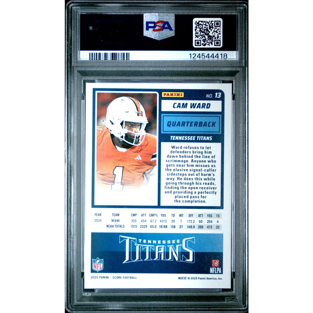 Graded 2025 Panini Score Cam Ward #13 Rookie RC Football Card PSA 8 Near Mint