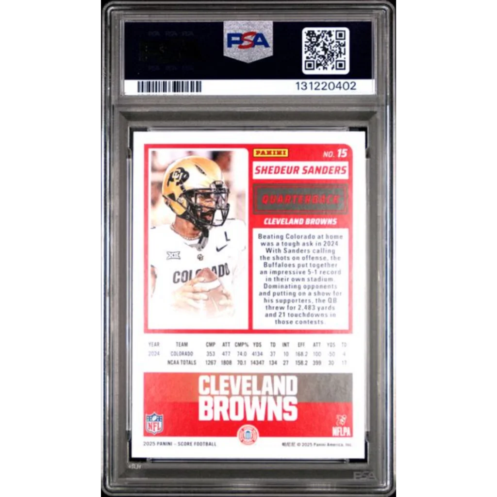 Graded 2025 Panini Score Shedeur Sanders 15 Rookie RC Football Card PSA 10 Gem Mint | PSA 10 Gem Mint Graded Rookie Card | vintageantiquesgifts.com