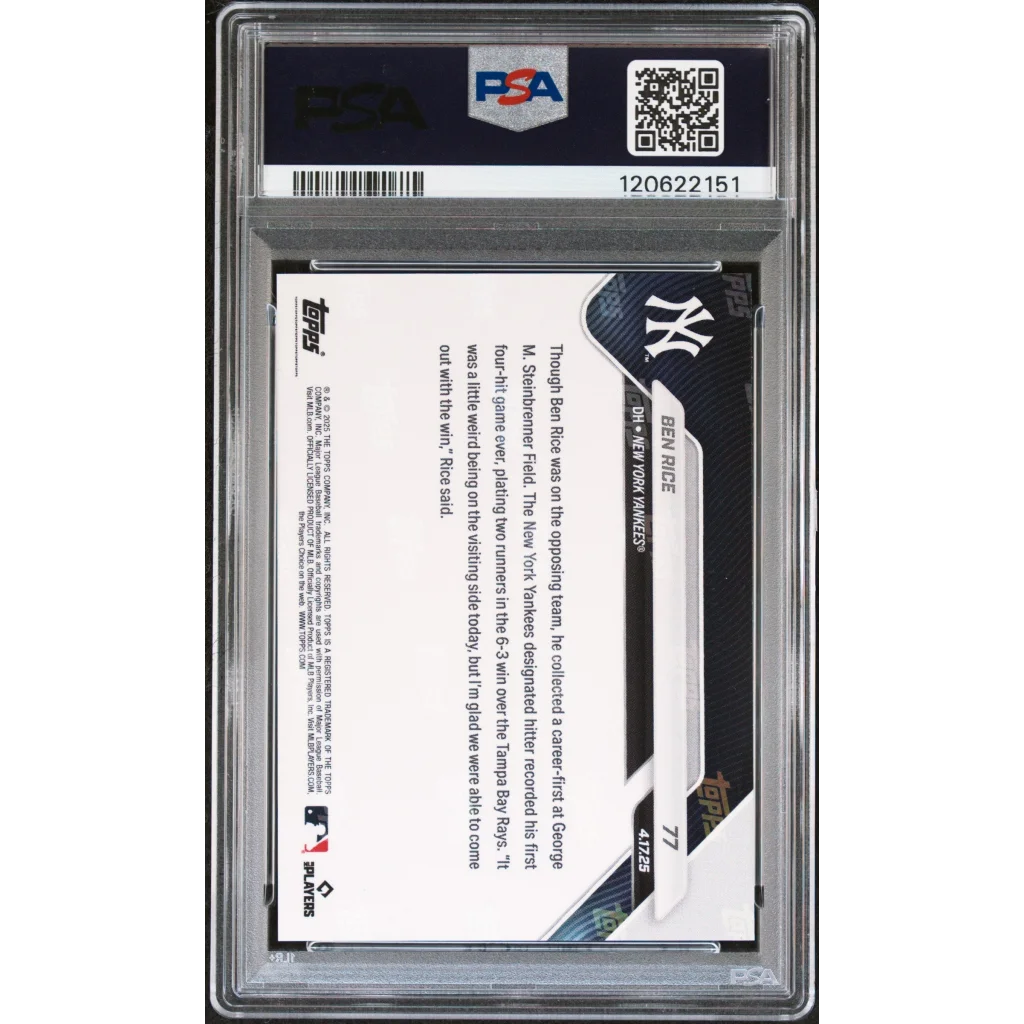 Graded 2025 Topps Now Ben Rice #77 Rookie RC Baseball Card PSA 10 Gem Mint