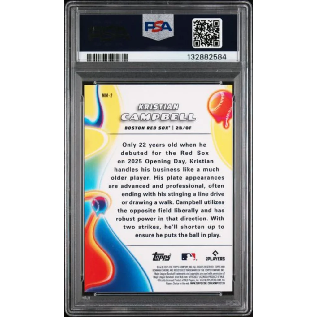 Graded 2025 Topps Bowman Chrome Kristian Campbell #MM2 Melt Mashers Rookie RC Baseball Card PSA 10 Gem Mint | PSA 10 Gem Mint Graded Rookie Card | vintageantiquesgifts.com