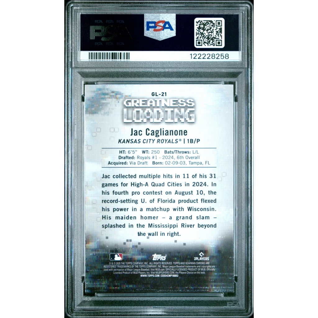 PSA 9 Graded 2025 Topps Bowman Jac Caglianone Royals Rookie Card