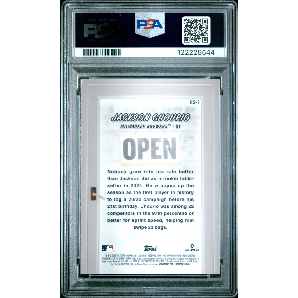 Graded 2025 Topps Bowman Jackson Chourio #HS3 Hobby Stars Baseball Card PSA 10 Gem Mint