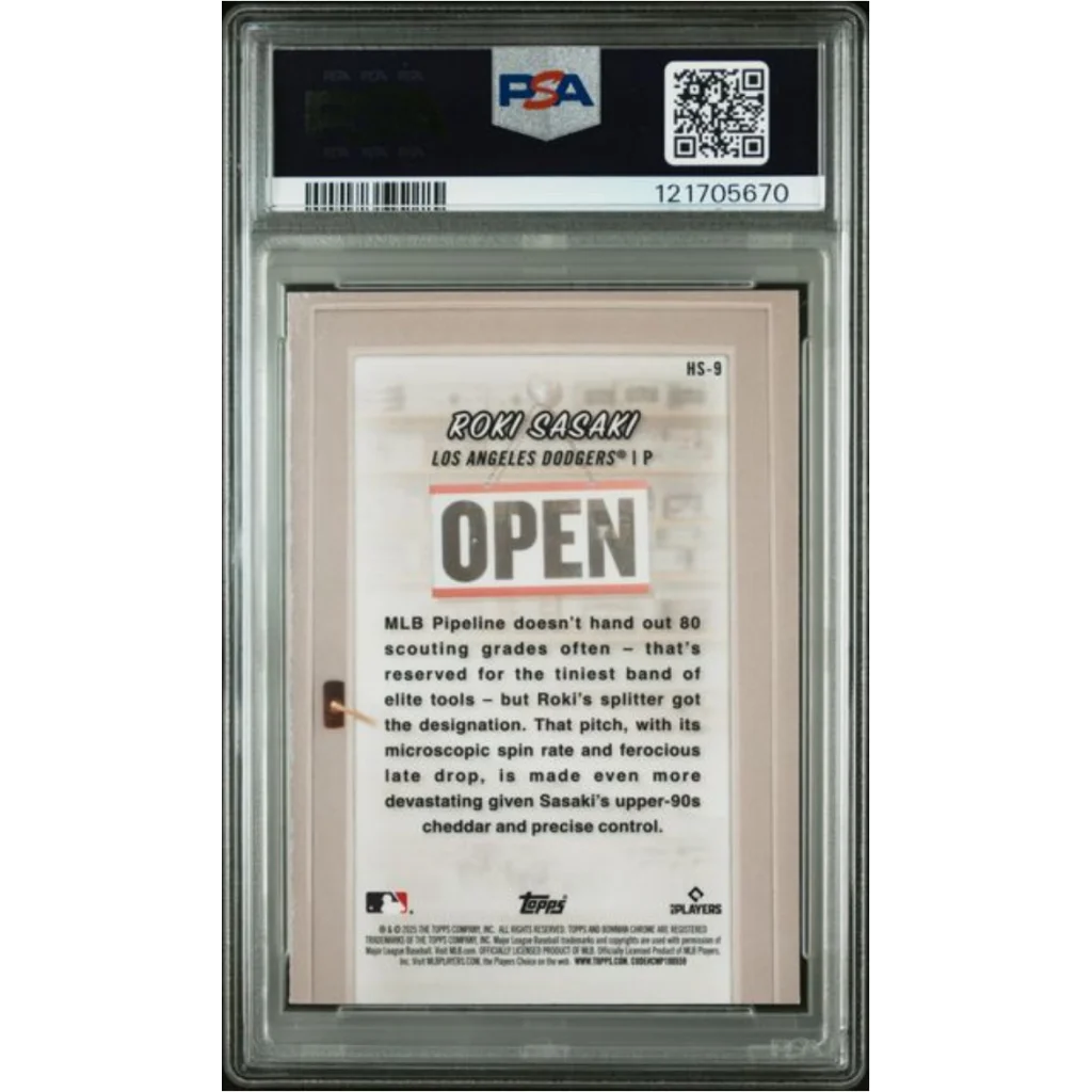PSA 10 Graded Roki Sasaki 2025 Topps Bowman Rookie Card in Protective Packaging