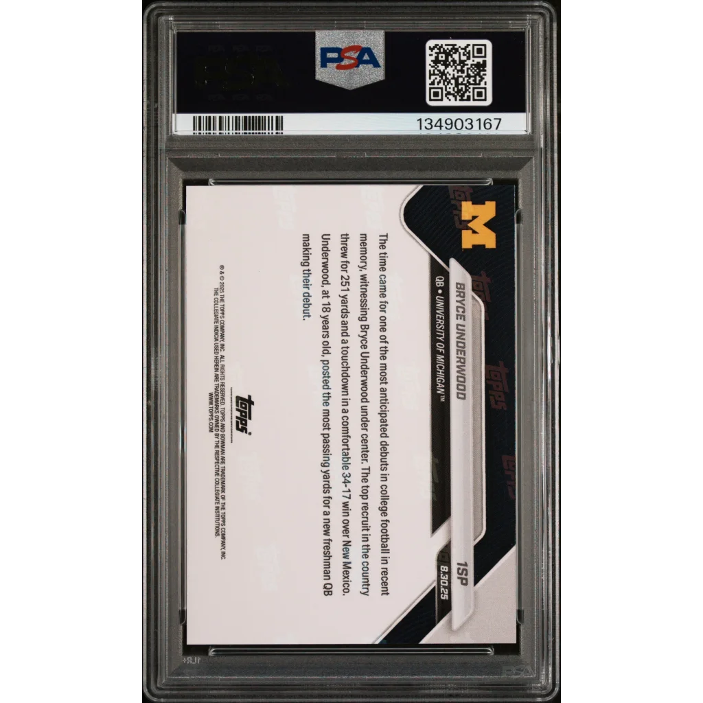 Graded 2025 Topps Bowman U Now Bryce Underwood PSA 9 Rookie Card