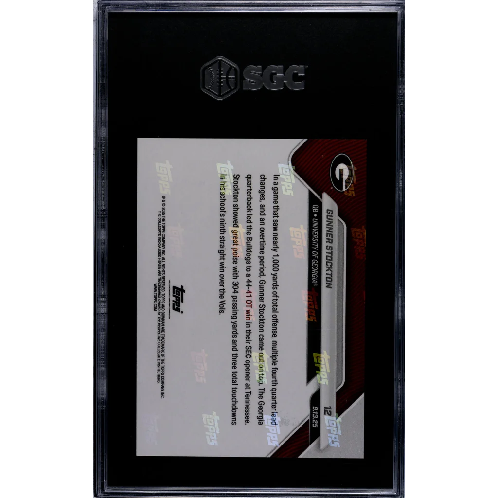 Graded 2025 Topps Bowman U Now Gunner Stockton #12 Black Foil /10 Rookie RC Football Card SGC 10 Gem Mint