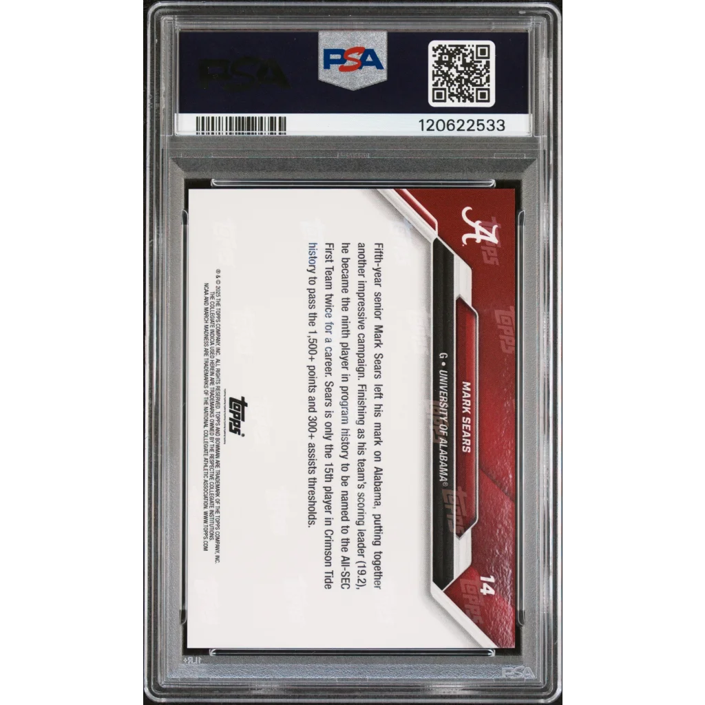 Graded 2025 Topps Bowman U Now Mark Sears #14 March Madness Rookie RC Basketball Card PSA 10 Gem Mint