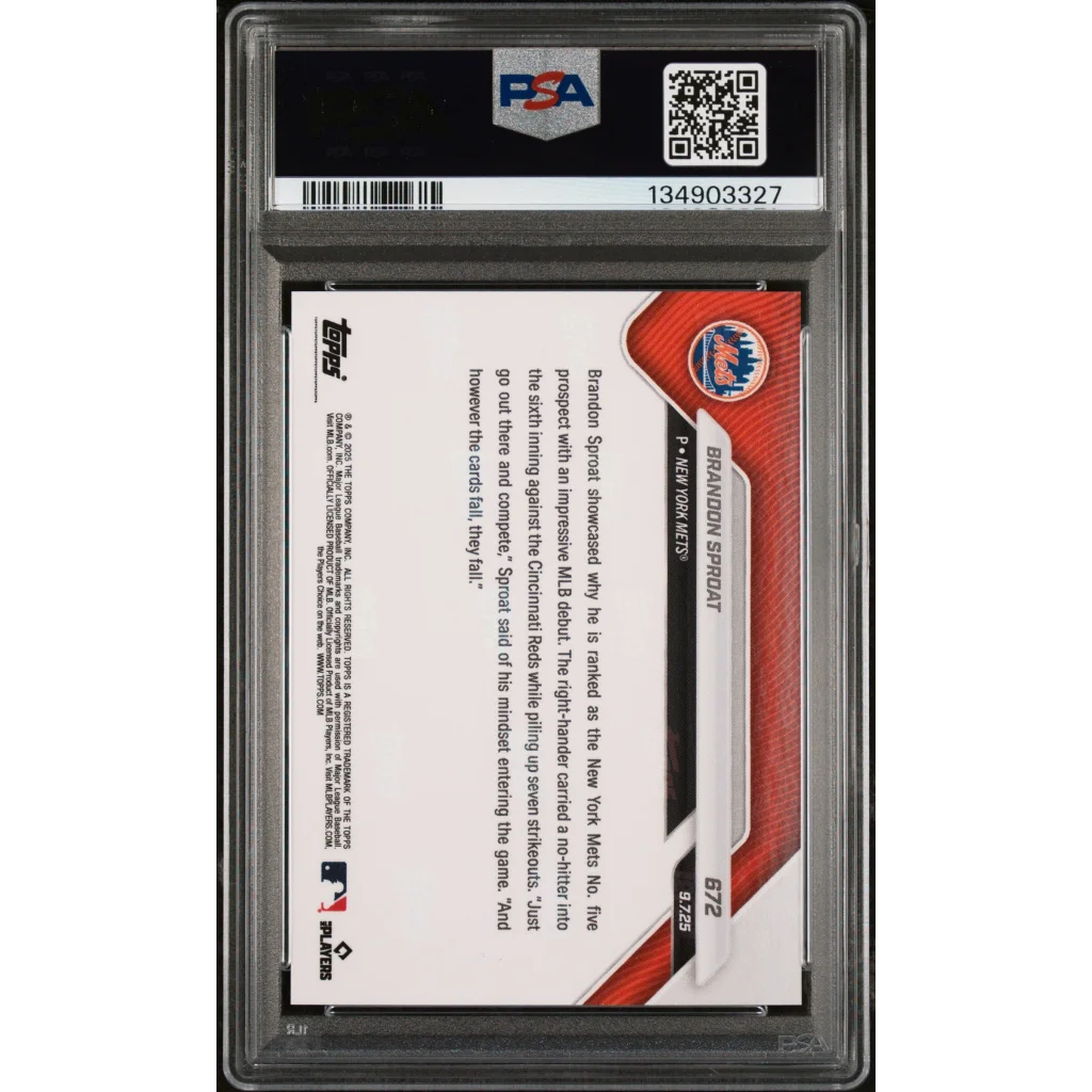 Graded 2025 Topps Now Brandon Sproat #672 Rookie RC Baseball Card PSA 6 EX-MT | PSA 6 EX-MT Graded Rookie Card | vintageantiquesgifts.com
