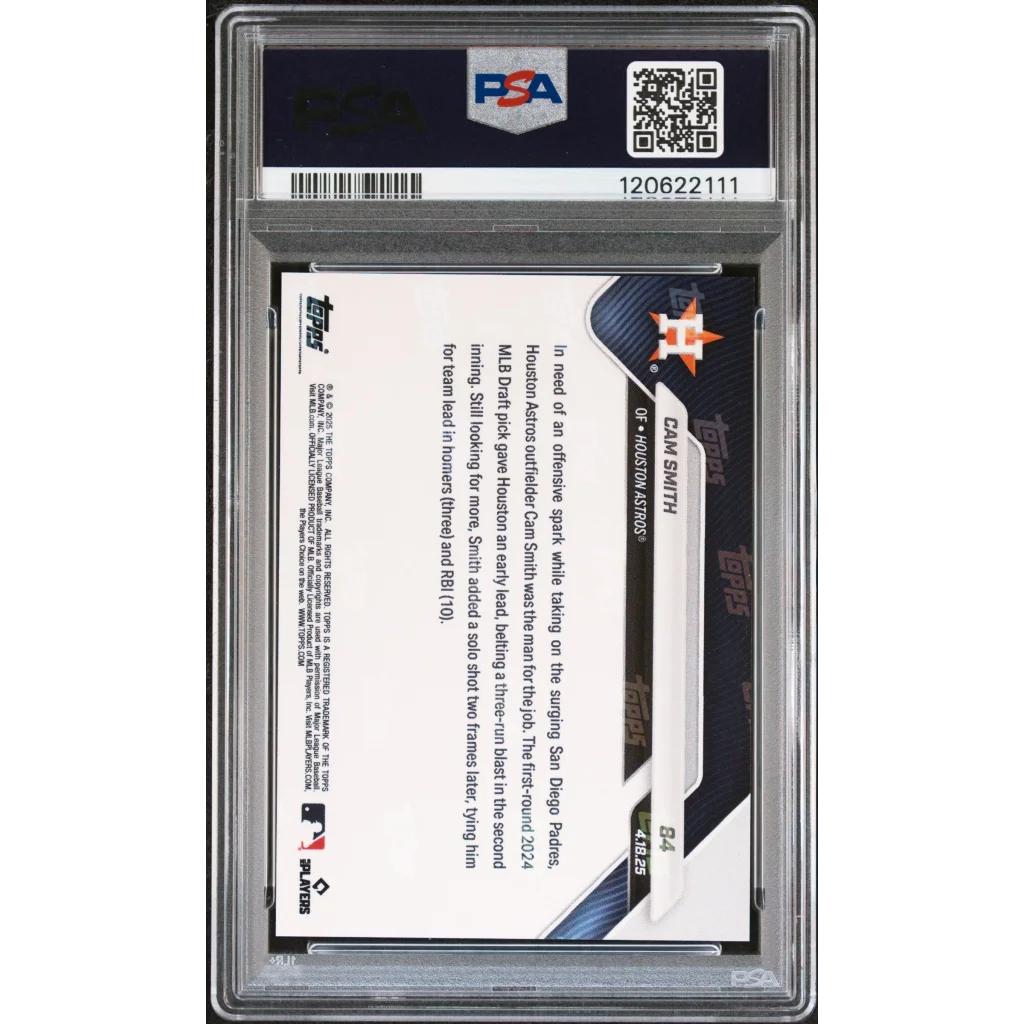 Graded 2025 Topps Now Cam Smith #84 Orange Foil /25 Rookie RC Baseball Card PSA 7 Near Mint | PSA 7 NM Graded Rookie Card | vintageantiquesgifts.com