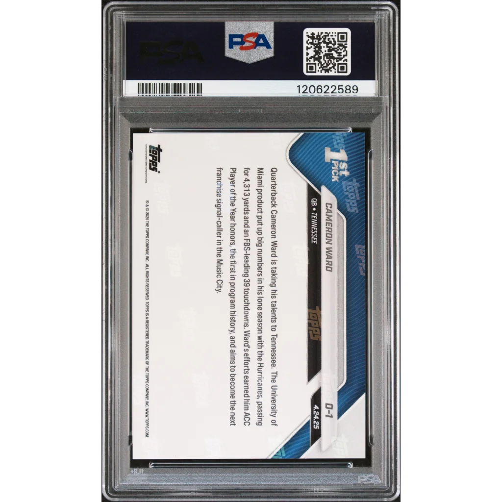 Graded 2025 Topps Now Cam Ward #D1 Rookie RC Football Card PSA 8 Near Mint