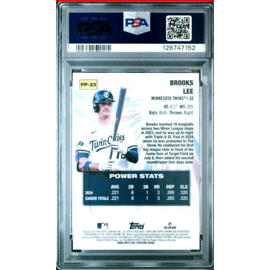Graded 2025 Topps Chrome Brooks Lee #PP23 Power Players Rookie RC Baseball Card PSA 10 Gem Mint | PSA 10 Gem Mint Graded Rookie Card | vintageantiquesgifts.com