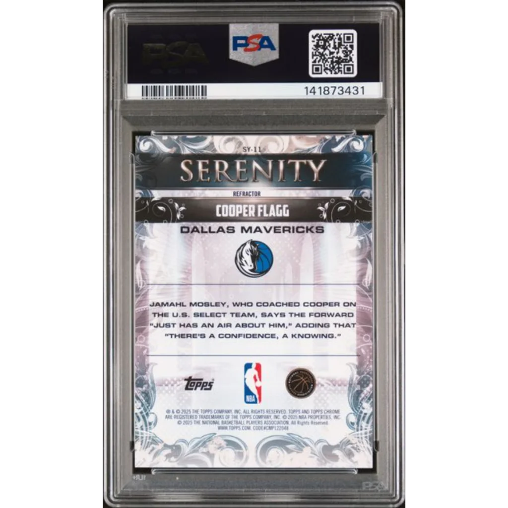 Graded 2025 Topps Chrome Cooper Flagg SY11 Serenity Refractor Rookie RC Basketball Card PSA 10 Gem Mint | PSA 10 Gem Mint Graded Rookie Card | vintageantiquesgifts.com