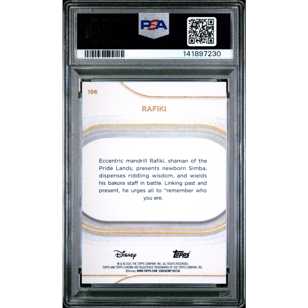 Graded 2025 Topps Chrome Disney Rafiki 196 Pink Refractor 250 The Lion King Live Action Trading Card PSA 10 Gem Mint | PSA 10 Gem Mint Graded Collectible Card | vintageantiquesgifts.com