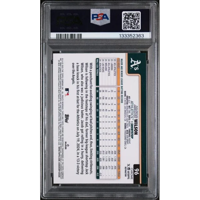Graded 2025 Topps Chrome Jacob Wilson #96 Refractor Rookie RC Baseball Card PSA 10 Gem Mint | PSA 10 Gem Mint Graded Rookie Card | vintageantiquesgifts.com