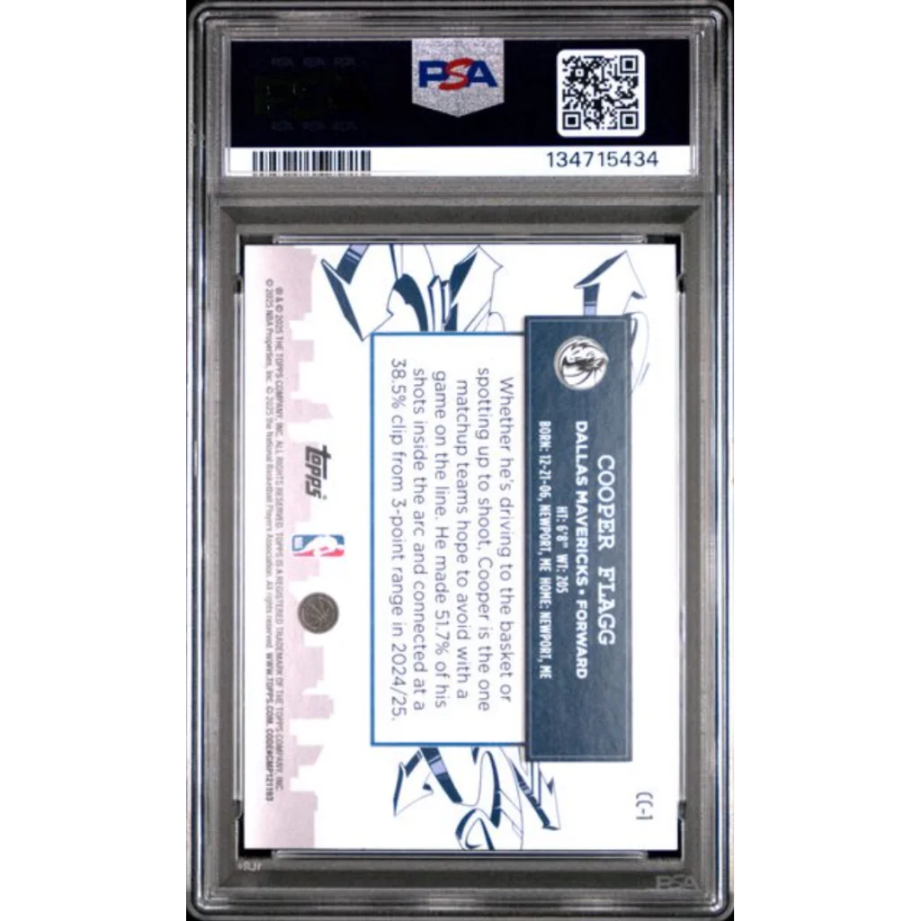 Graded 2025 Topps Cooper Flagg #CC1 Clutch City Prospects Rookie RC Basketball Card PSA 10 Gem Mint | PSA 10 Gem Mint Graded Rookie Card | vintageantiquesgifts.com