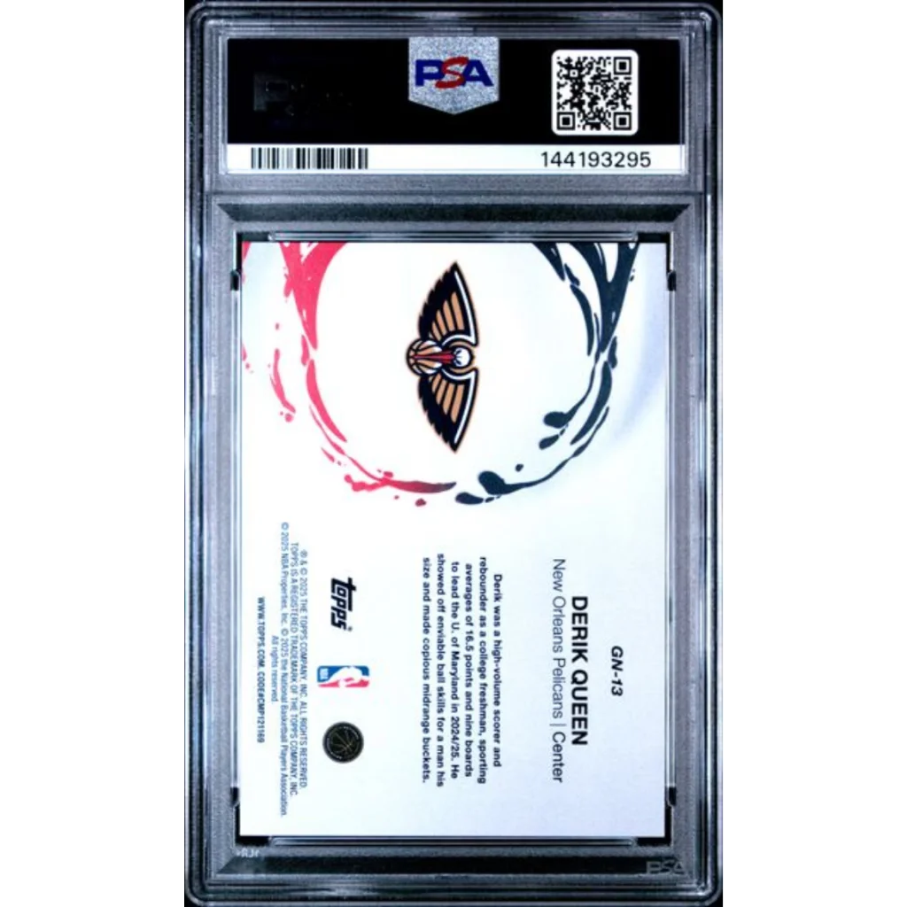 PSA 10 Graded 2025 Topps Derik Queen #GN13 Rookie Card with Pelicans Logo