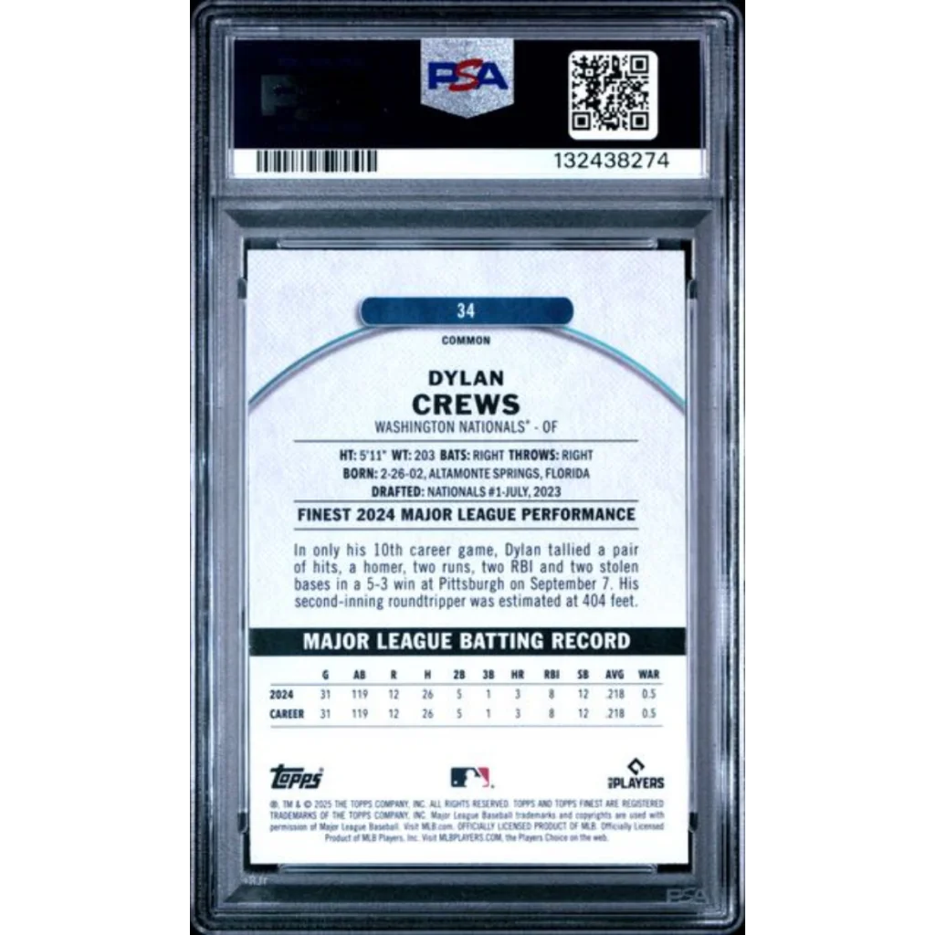 Graded 2025 Topps Finest Dylan Crews #34 Rookie RC Baseball Card PSA 10 Gem Mint | PSA 10 Gem Mint Graded Rookie Card | vintageantiquesgifts.com