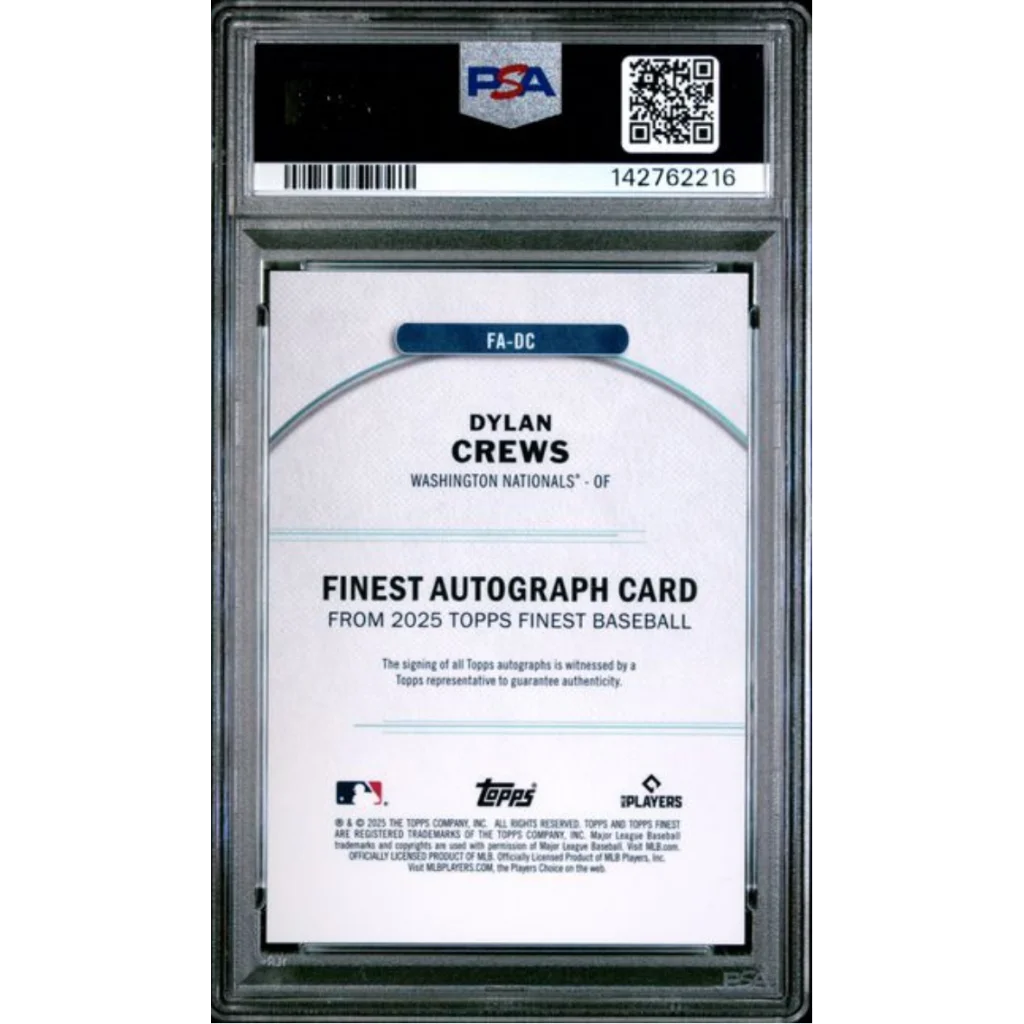 Graded 2025 Topps Finest Dylan Crews DC Finest Autograph Green Refractor 75 Rookie RC Baseball Card PSA 10 Gem Mint | PSA 10 Gem Mint Graded Rookie Card | vintageantiquesgifts.com