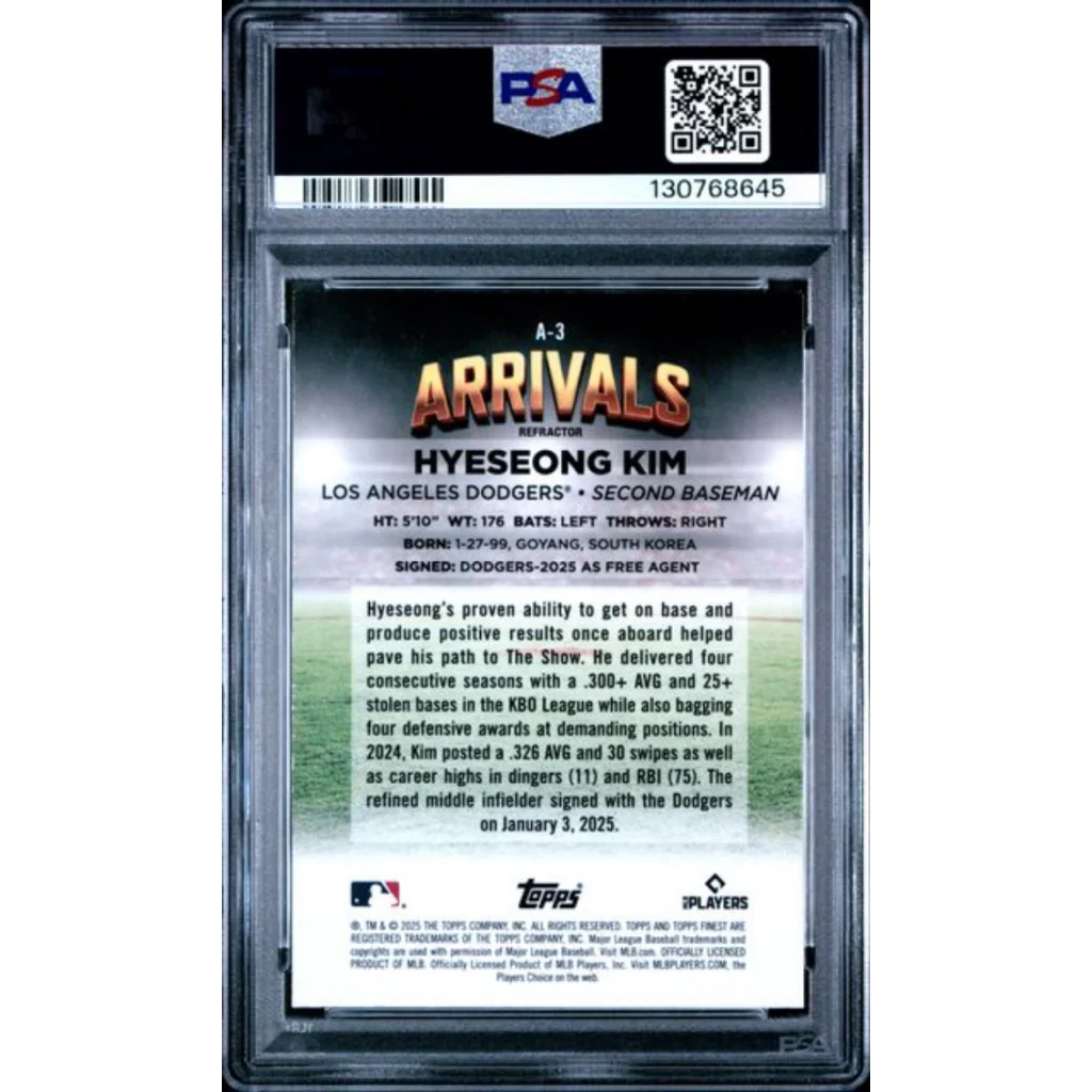 Graded PSA 10 2025 Topps Finest Hyeseong Kim #A3 Refractor Rookie RC Dodgers