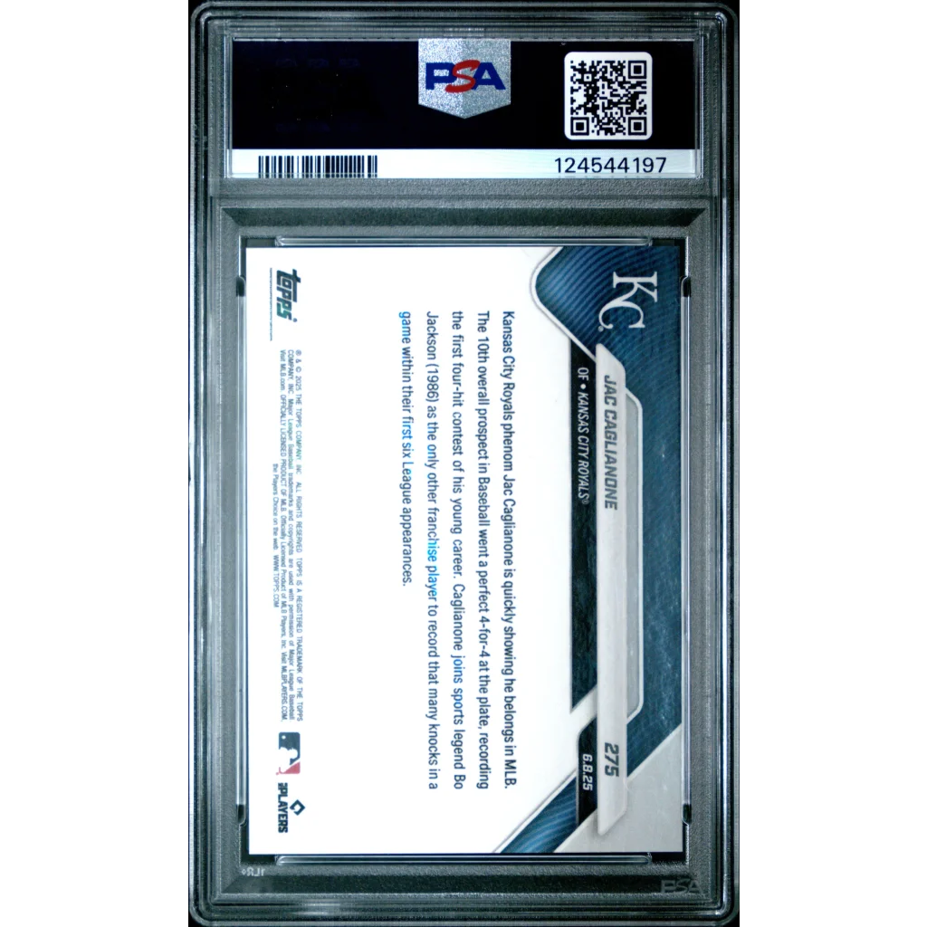 Graded 2025 Topps Now Jac Caglianone #275 Orange Foil /25 Rookie RC Baseball Card PSA 9 Mint