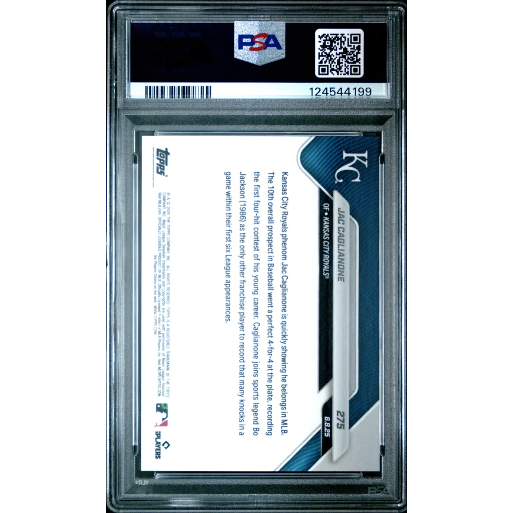 Graded 2025 Topps Now Jac Caglianone #275 Rookie RC Baseball Card PSA 10 Gem Mint | PSA 10 Gem Mint Graded Rookie Card | vintageantiquesgifts.com