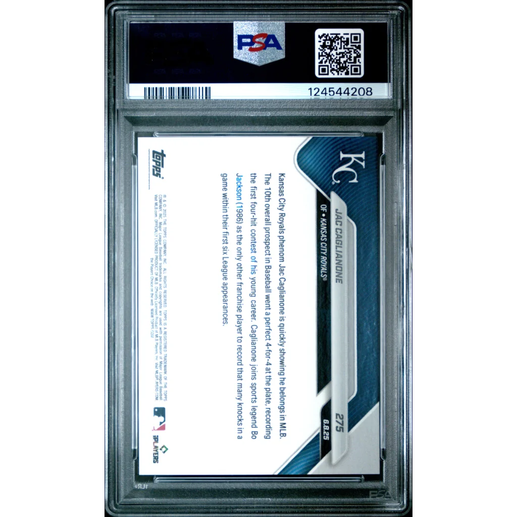 Graded 2025 Topps Now Jac Caglianone #275 Rookie RC PSA 9 Blue White Card