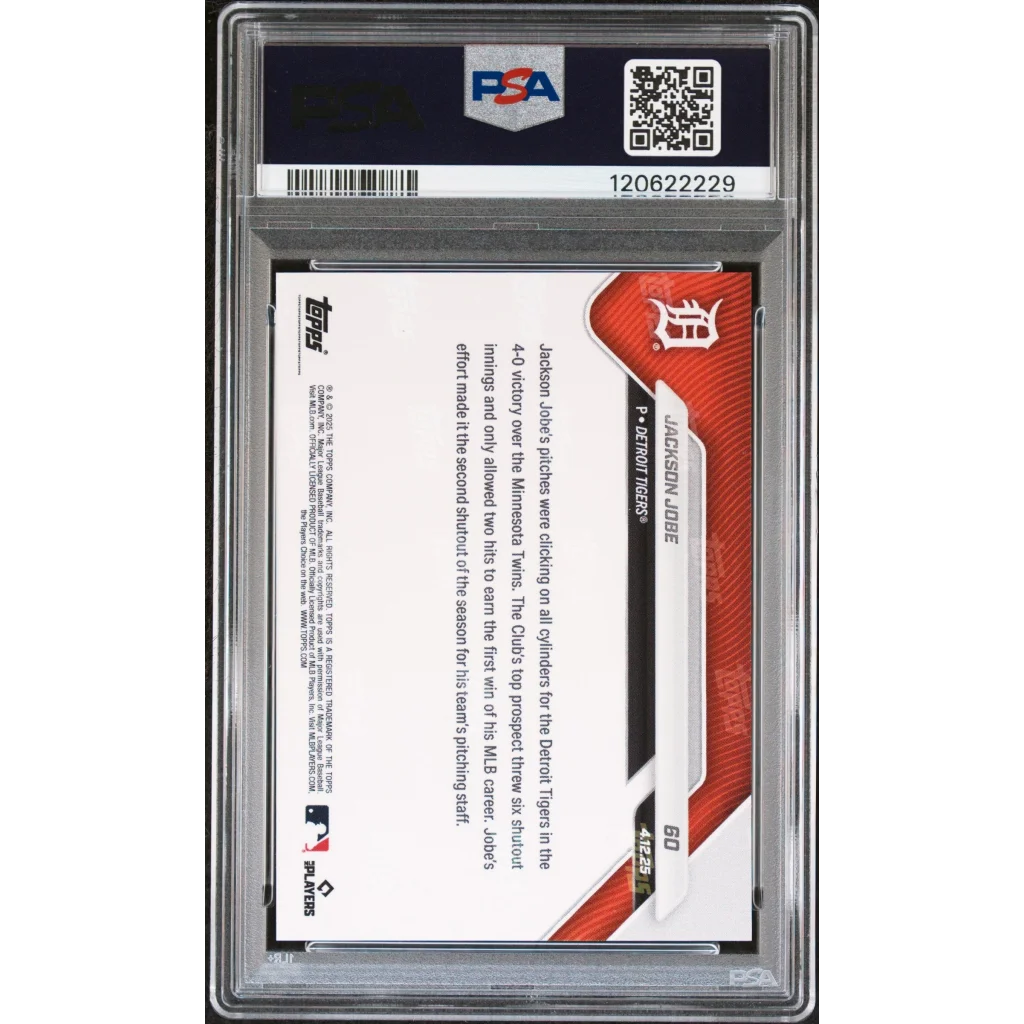 Graded 2025 Topps Now Jackson Jobe #60 Rookie RC Baseball Card PSA 9 Mint