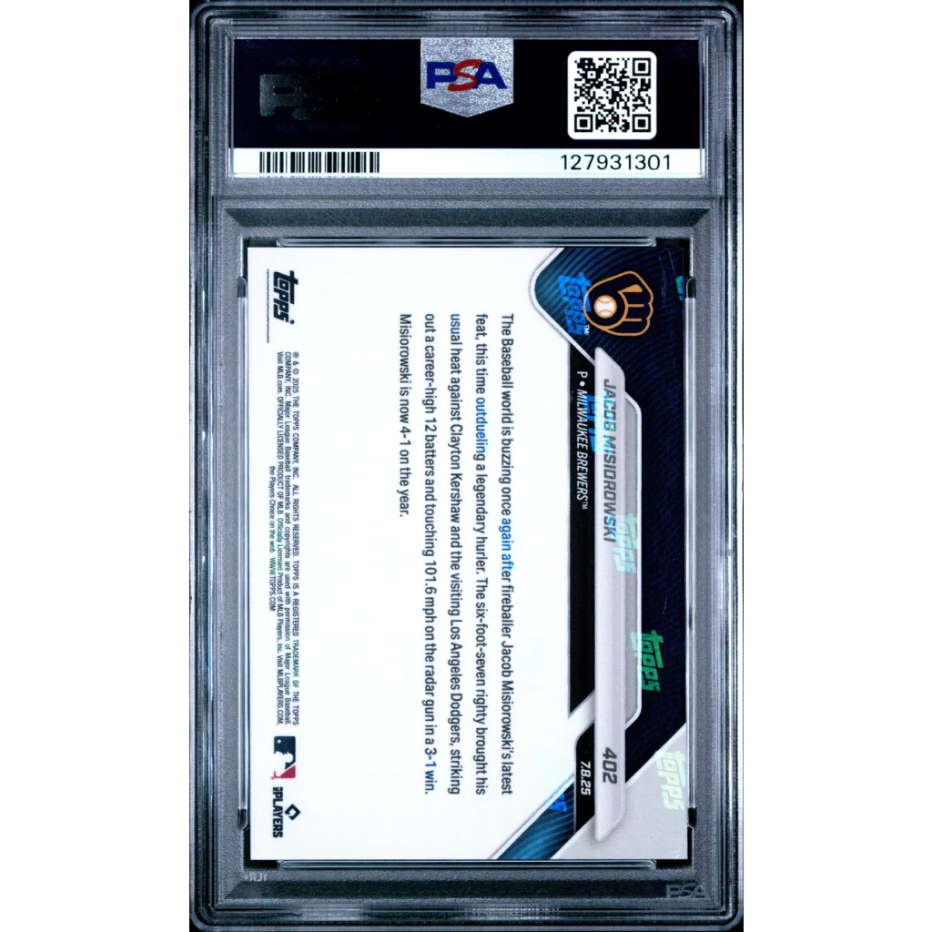 Graded 2025 Topps Now Jacob Misiorowski #402 Rookie RC Baseball Card PSA 10 Gem Mint | PSA 10 Gem Mint Graded Rookie Card | vintageantiquesgifts.com