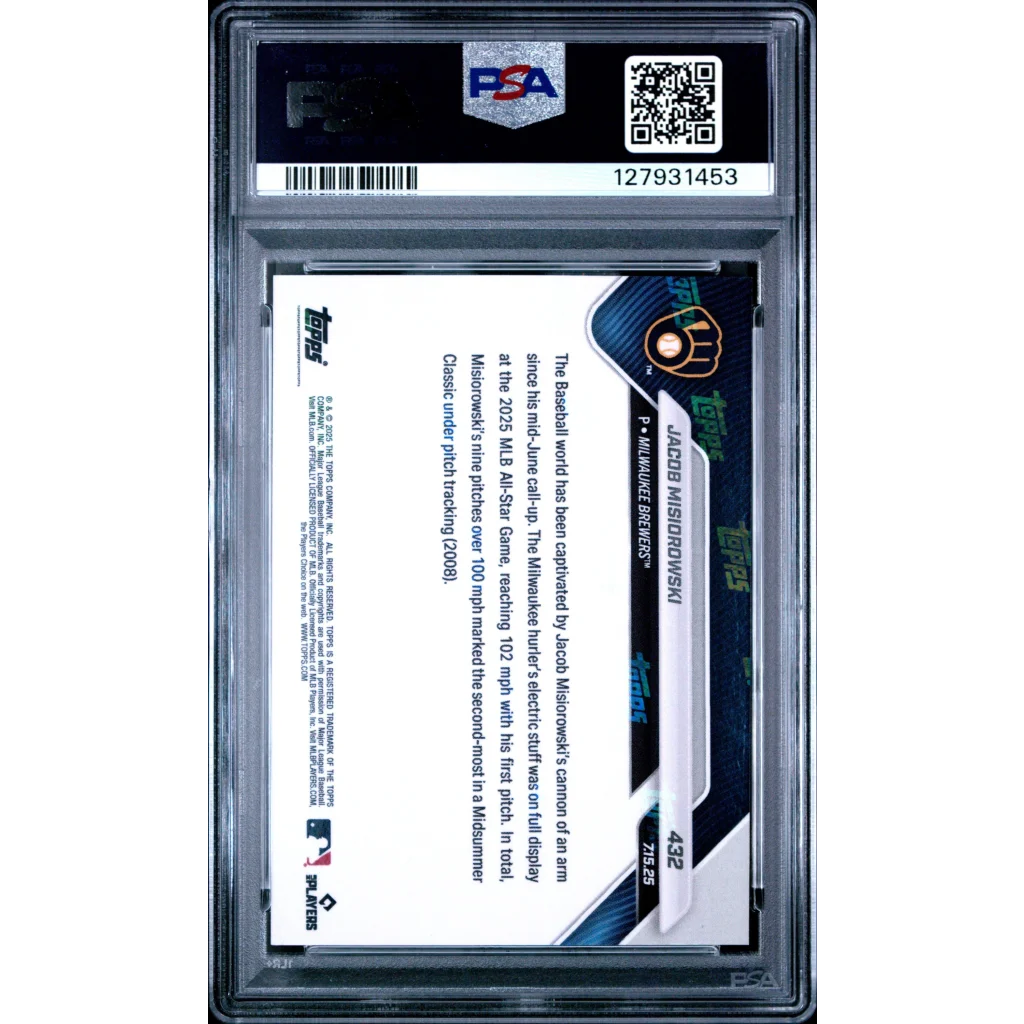 Graded 2025 Topps Now Jacob Misiorowski #432 Rookie RC Baseball Card PSA 9 Mint