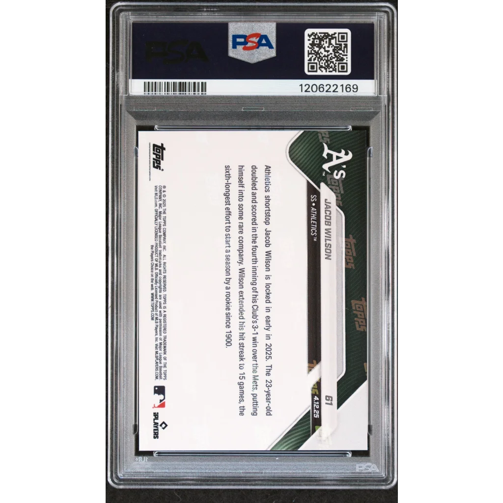Graded 2025 Topps Now Jacob Wilson #61 Gold Foil /50 Rookie RC Baseball Card PSA 9 Mint | PSA 9 Mint Graded Rookie Card | vintageantiquesgifts.com