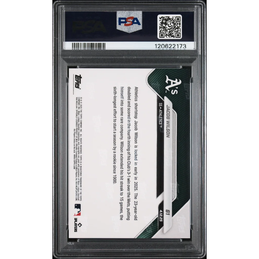 Graded 2025 Topps Now Jacob Wilson #61 Rookie RC PSA 9 Mint Card