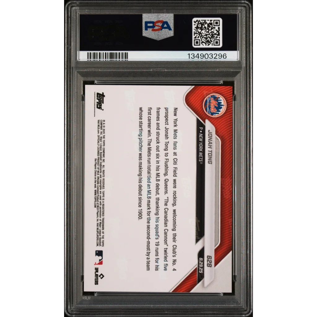 Graded 2025 Topps Now Jonah Tong #628 Rookie RC Baseball Card PSA 10 Gem Mint | PSA 10 Gem Mint Graded Rookie Card | vintageantiquesgifts.com