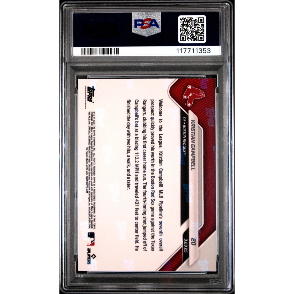Graded 2025 Topps Now Kristian Campbell Black Foil Rookie PSA 10 Card