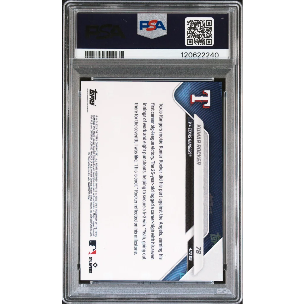 Graded 2025 Topps Now Kumar Rocker #78 Rookie RC Baseball Card PSA 10 Gem Mint