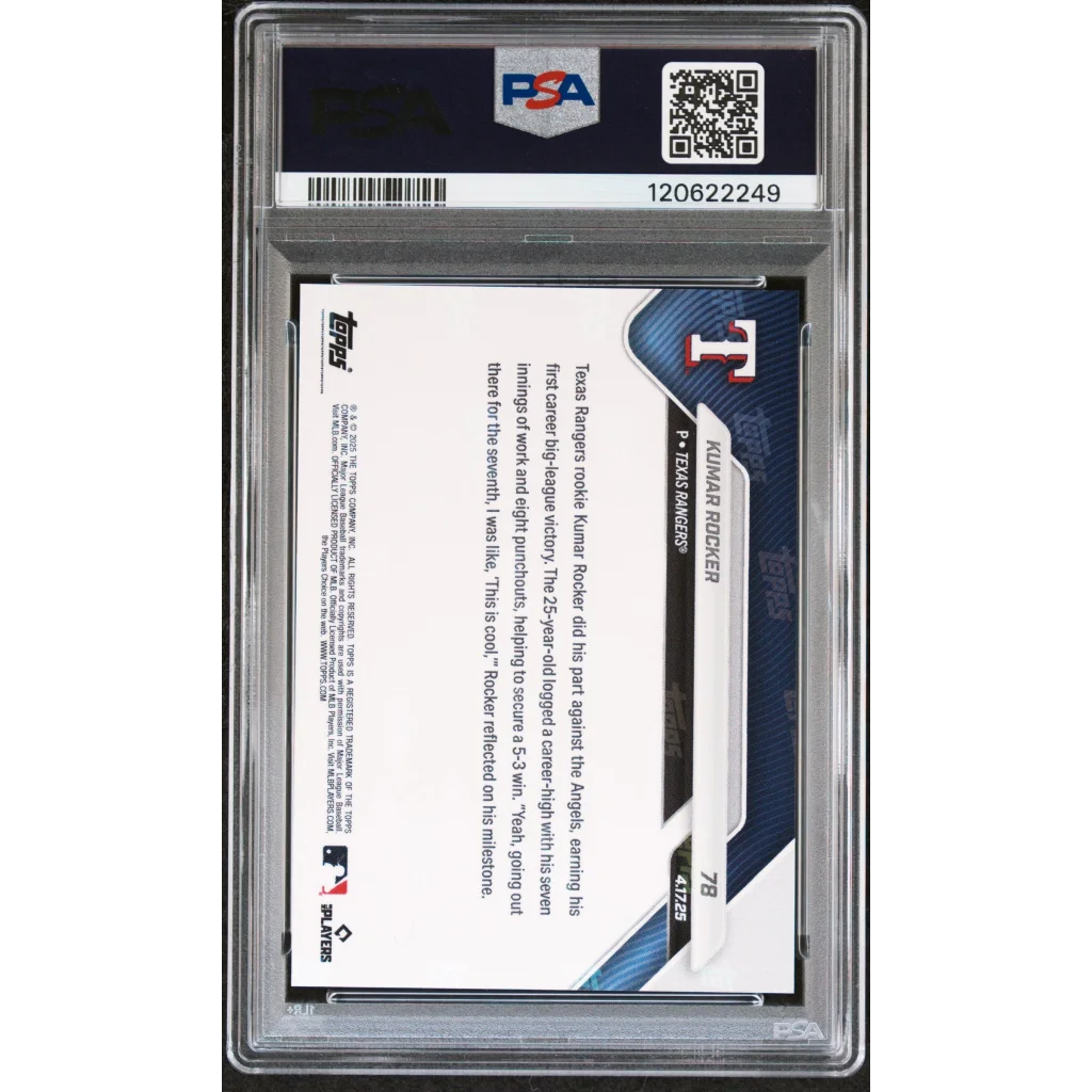 Graded 2025 Topps Now Kumar Rocker #78 Rookie RC Baseball Card PSA 8 Near Mint | PSA 8 NM-MT Graded Rookie Card | vintageantiquesgifts.com